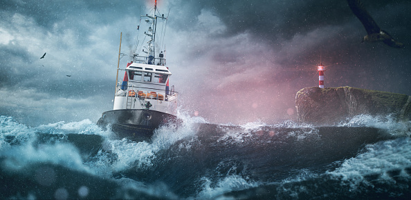 Ship sea lighthouse storm