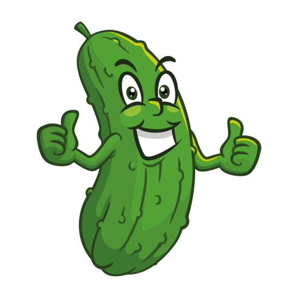 Smiling Thumbs Green Cucumber Cartoon Character Vector Smiling Thumbs Up Green Pickle Cucumber Cartoon Character Vector illustration isolated on White pickle stock illustrations