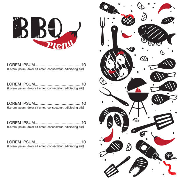 bbq menü - white meat grilled barbecue chicken stock-grafiken, -clipart, -cartoons und -symbole