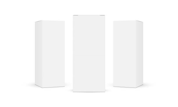 trzy kartonowe prostokątne pudełka do pakowania wyizolowane na białym tle - box white packaging blank stock illustrations