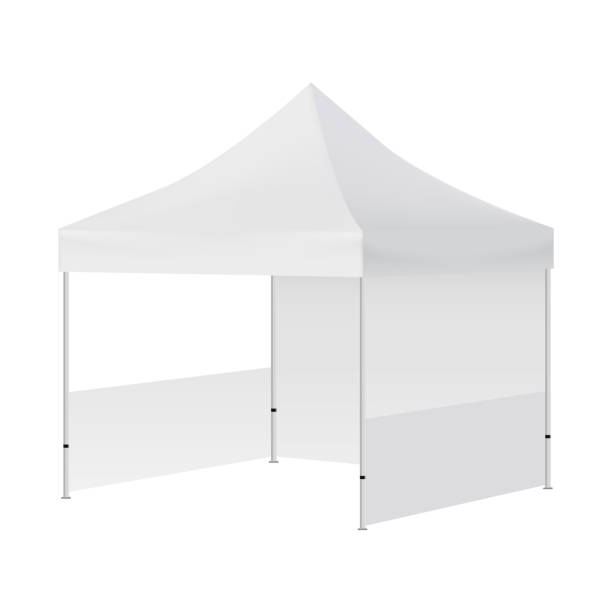 Display tent mockup with two walls isolated on white background - half side view Display tent mockup with two walls isolated on white background - half side view. Vector illustration entertainment tent stock illustrations