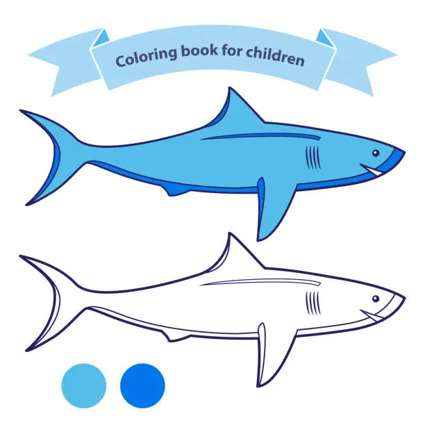 Vector illustration of Shark  Isolated on white background.Fish coloring book for children.