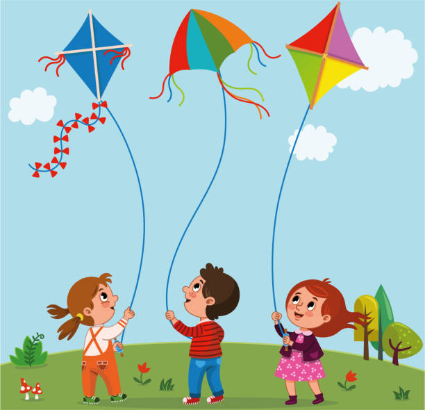 Kids Playing Kites Stock Illustration - Download Image Now - Kite - Toy,  Child, Flying - iStock