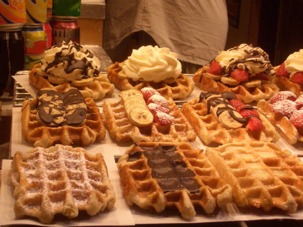 istock Belgian waffles on display at a bakery in brussels 1215465306