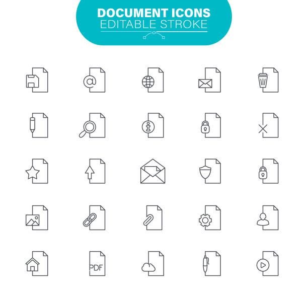 illustrations, cliparts, dessins animés et icônes de icônes de ligne de document course modifiable. contient une icône telle que fichier, communication, resume, recherche de fichiers, illustration - paper clip symbol attached computer icon