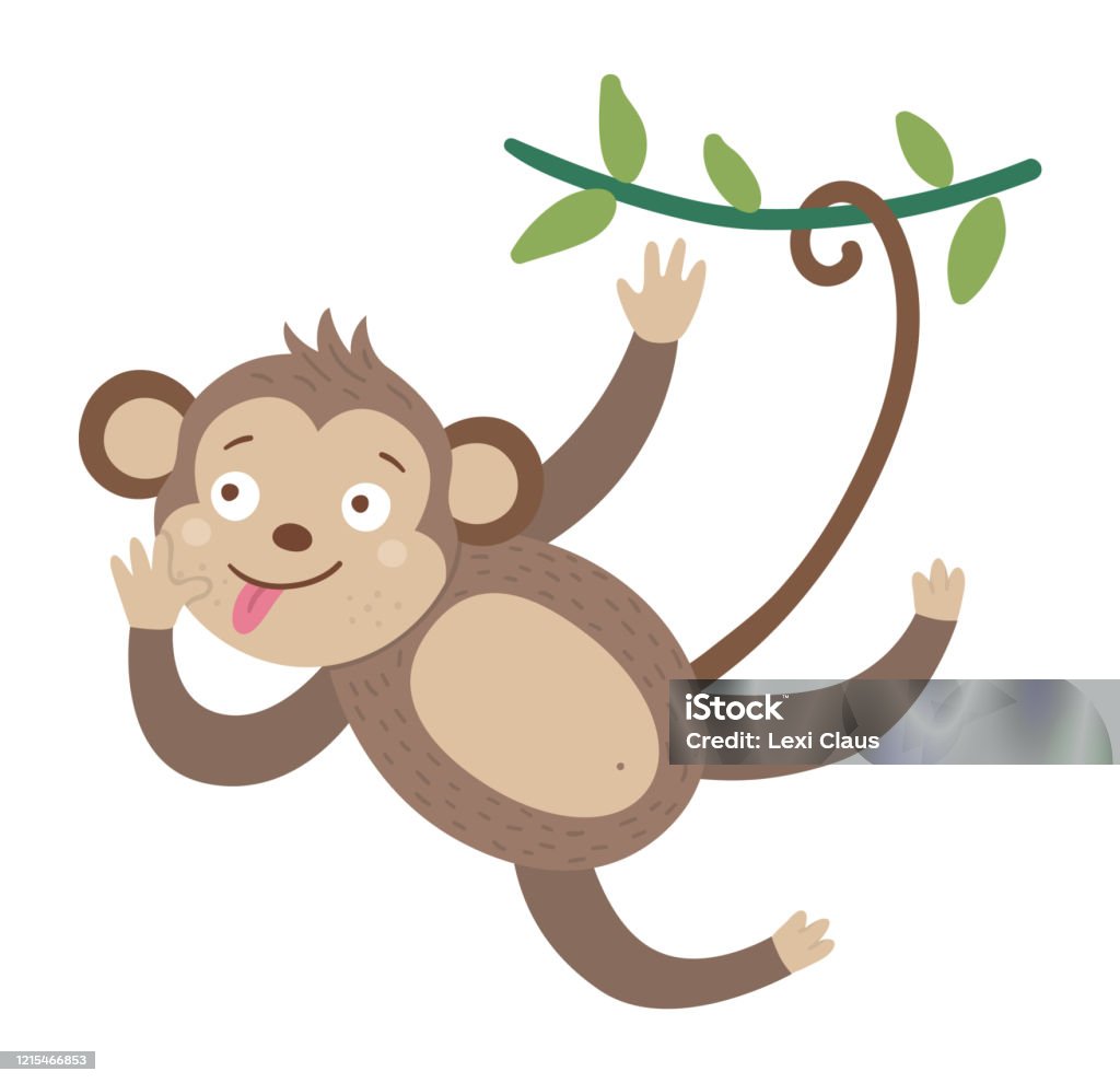 Vector Con Khỉ Dễ Thương Treo Trên Liana Với Lưỡi Bị Cô Lập Trên ...