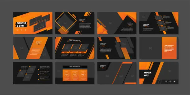 Vector illustration of Minimal slides presentation background template. Fitness and gym presentation slides template