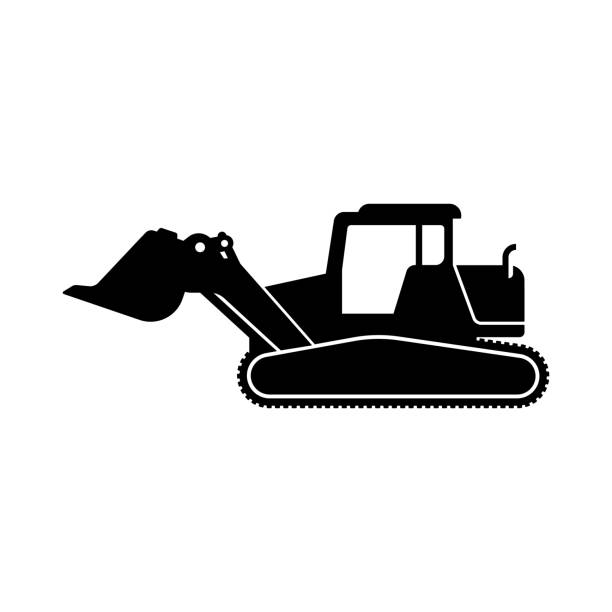 ilustrações, clipart, desenhos animados e ícones de ilustração do ícone vetorial bulldozer. silhueta de bulldozer em design plano - earth mover bulldozer construction scoop