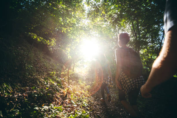 istock Group of Hikers in the forest 1215467334