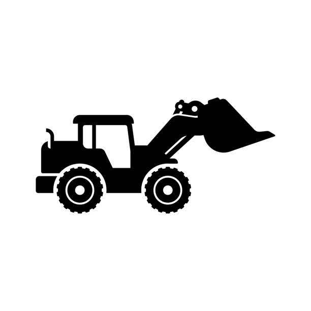 ilustrações, clipart, desenhos animados e ícones de silhueta do projeto vetorial da escavadeira. símbolo de símbolo de ícone escavador - earth mover bulldozer construction scoop