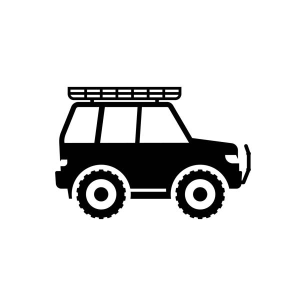 внедорожный автомобиль вектор силуэт значок дизайн. символ значка джип-автомобиля - jeep 4x4 off road vehicle adventure stock illustrations