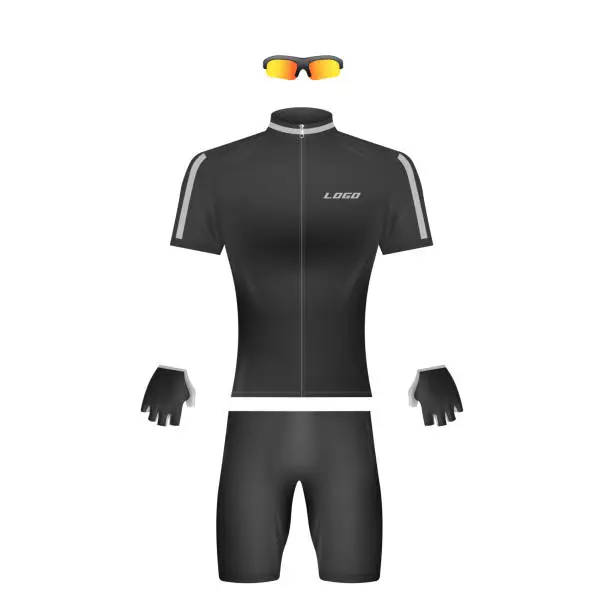 Vector illustration of Black bicycle rider uniform - realistic mockup of cycling clothes