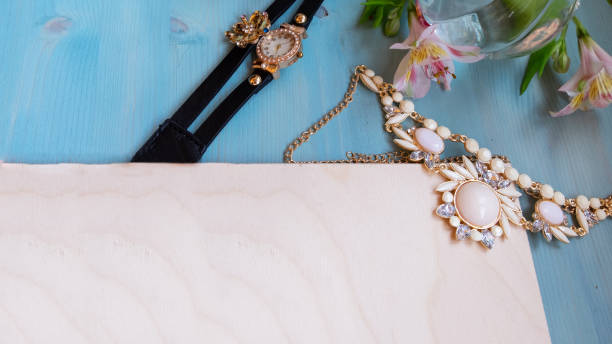 istock Mock up blue with flowers and o'clock. top view. 1215468969