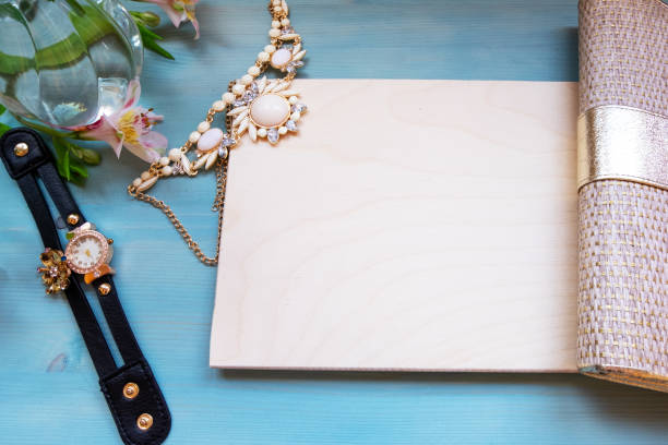 istock Mock up blue with flowers and o'clock. top view. 1215468987