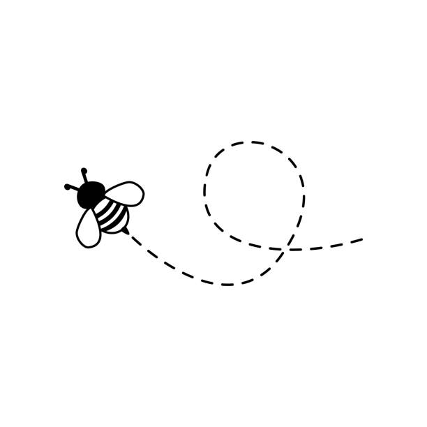 점선 으로 비행하는 꿀벌 - white background spotted wildlife nature stock illustrations