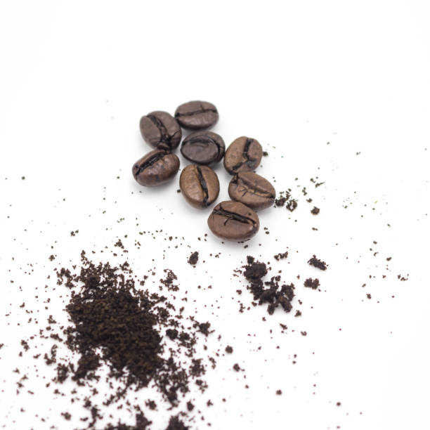 istock Group coffee beans and coffee powder on a white background. 1215470641
