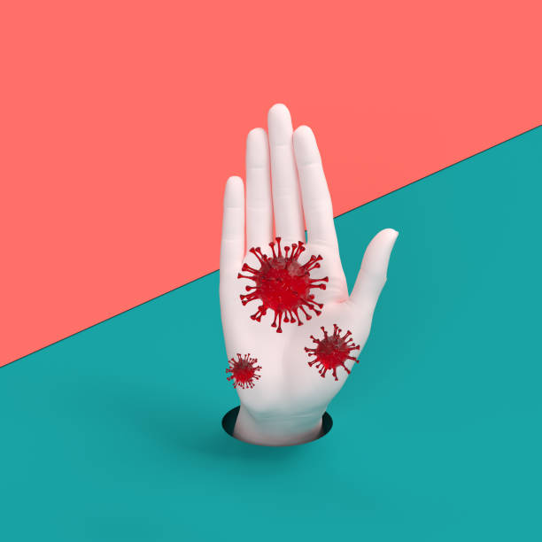 istock Viral infection precautions. Warning protective measures against COVID-19 flu, stop the spread of coronavirus, 3d illustration. 1215472919