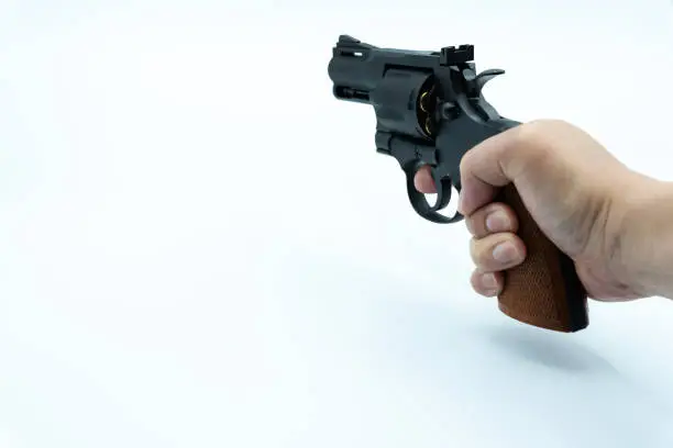 Photo of Model gun shot on white background