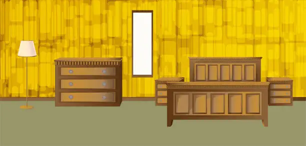 Vector illustration of Interior of the bedroom with classic furniture and wallpaper