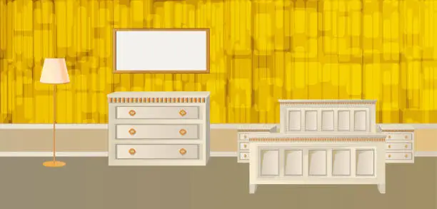 Vector illustration of Interior of the bedroom with classic furniture and wallpaper