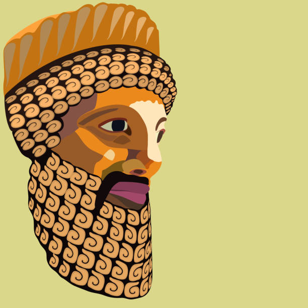 ilustrações de stock, clip art, desenhos animados e ícones de vector portrait of an antique king with a decoratively laid lush beard and mustache stylized as a colored mosaic - antique old fashioned illustration and painting ancient