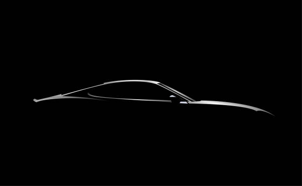 realistische seitenansicht sportwagen coupé silhouette isoliert auf schwarzem hintergrund. vektor-illustration. - sportwagen stock-grafiken, -clipart, -cartoons und -symbole