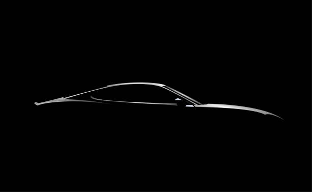 Realistic side view sport car coupe silhouette isolated on black background. Vector eps 10 illustration.