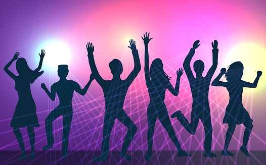 Vector illustration of dance music party with color music.