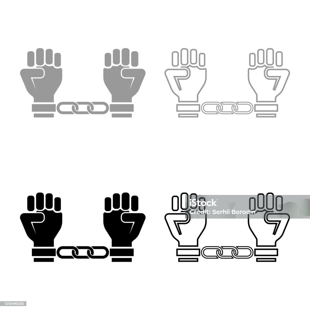Ilustración de Manos Esposadas Manos Encadenadas Brazos Humanos Concepto Prisionero Manacles En Hombre Detención Idea Fetters Confinar Grilletes En El Contorno Del Icono De La Persona Conjunto Negro Gris Color Vector Ilustración Ilustración de Manos Esposadas Manos Encadenadas Brazos Humanos Concepto Prisionero Manacles En Hombre Detención Idea Fetters Confinar Grilletes En El Contorno Del Icono De La Persona Conjunto Negro Gris Color Vector Ilustración