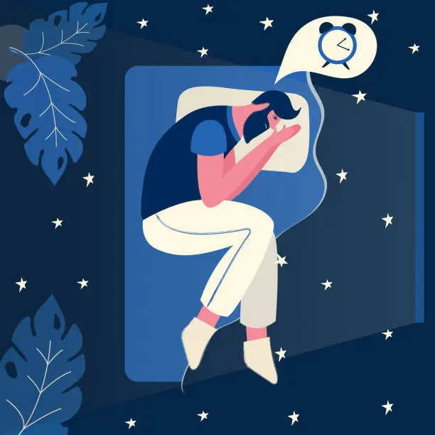 Vector illustration of man and insomnia