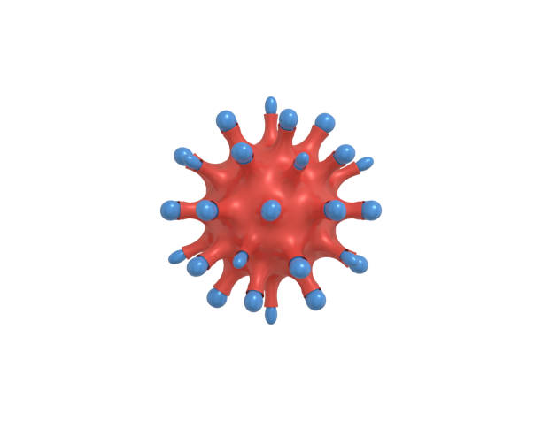 istock 3D rendering minimalistic cartoon red blue virus under the microscope, 2019-nCoV coronavirus infection bacterium on a white background. 1215494332