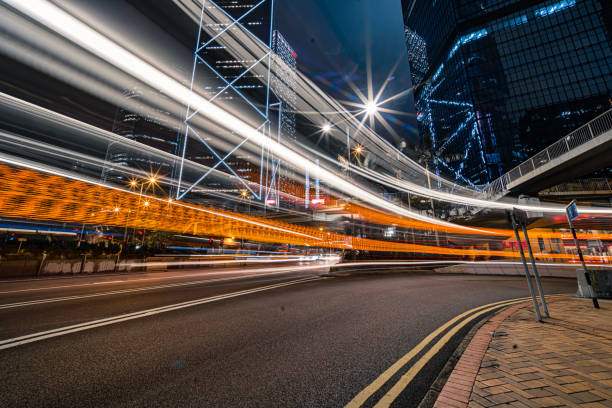 香港の光の速度 - yellow city speed road ストックフォトと画像