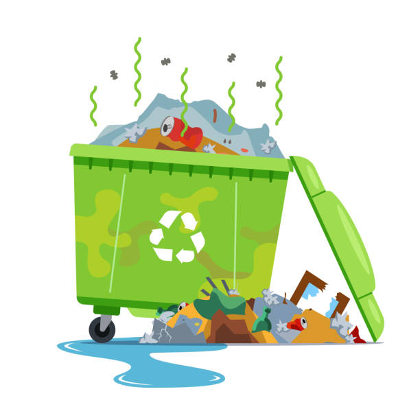 dirty, smelly trash can on a white background dirty, smelly trash can on a white background. flat vector illustration. overflowing dumpster stock illustrations