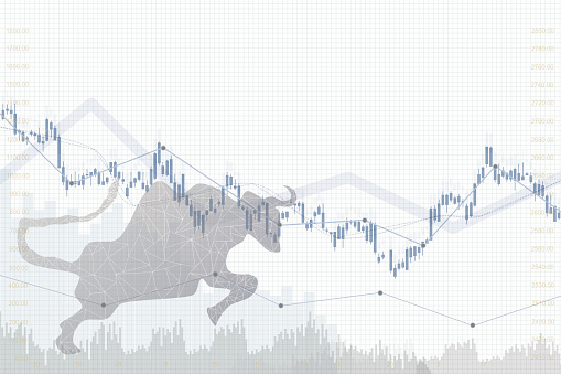 White graph Bull stock market background, Capital economic data chart analysis, Financial statistic data stock market graph background. illustration.