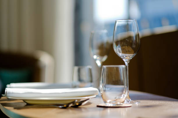 istock empty glasses wine in restaurant, glass water, campaign glass 1215504688