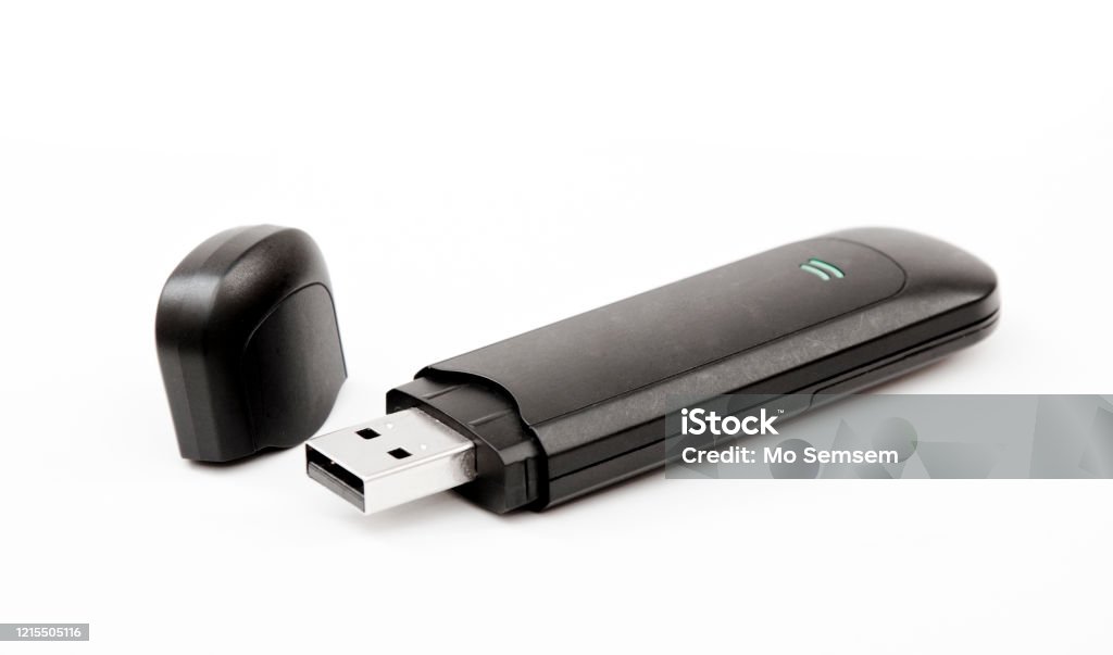 3G USB Modem Black 3G USB Modem Isolated on White Accessibility Stock Photo