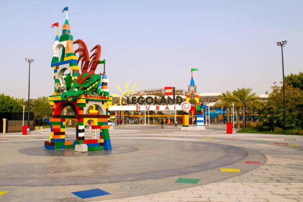 Entrance of Legoland at Dubai Parks and Resorts. stock photo