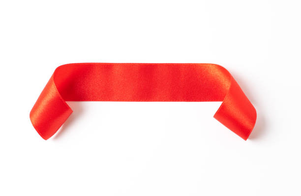 istock Red banners ribbons label on white background 1215507475