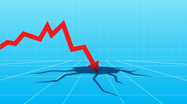 istock Financial crisis concept. Stock or financial market crash with red arrow flat vector illustration. 1215509444