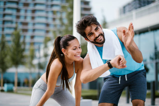 istock Couple jogging outdoors stock photo 1215512702