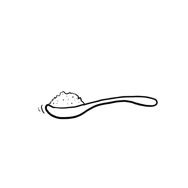 ручная нарисованная ложка с иконой соли сахара. чайная ложка порошка с видом на чай или coffee.doodle стиль - sugar spoon salt teaspoon stock illustrations