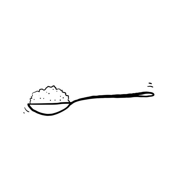 ilustrações de stock, clip art, desenhos animados e ícones de hand drawn spoon with sugar salt icon. teaspoon side view powder for tea or coffee.doodle style - sugar spoon salt teaspoon