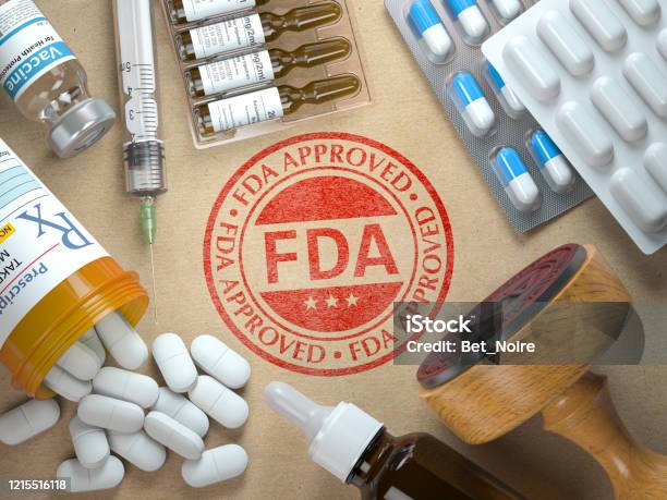 Fda Approved Concept Rubber Stamp With Fda And Medicine Stock Photo - Download Image Now