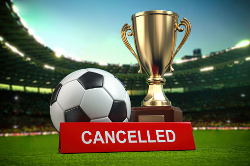 Football cup tourement or football match cancelled concept. 3d illustration
