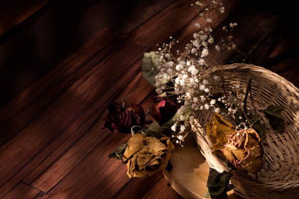 dried roses on wicker background with back filter