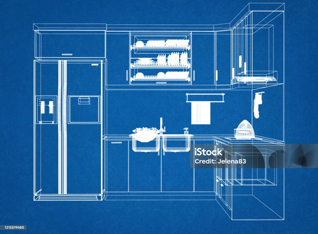 Kitchen Design Blueprint Stock Photo - Download Image Now - Apartment ...