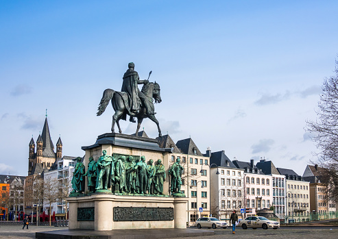 Cologne, Germany: Heumarkt Square with Equestrian Statue of King Friedrich Wilhelm III, created 1878