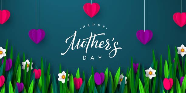 ilustrações de stock, clip art, desenhos animados e ícones de happy mothers day poster. - leaf flower head bouquet daffodil