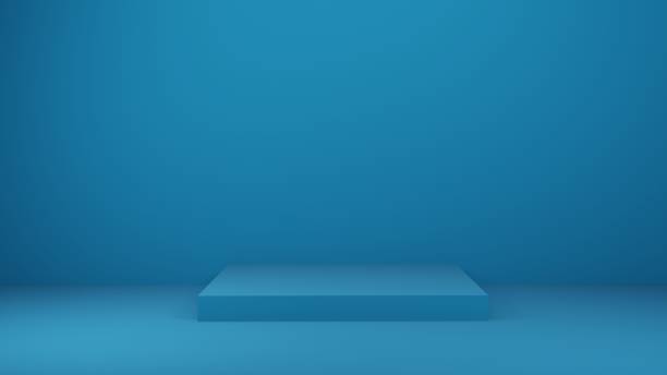 istock blue table in studio or showroom for present product, 3d rendering 1215525110