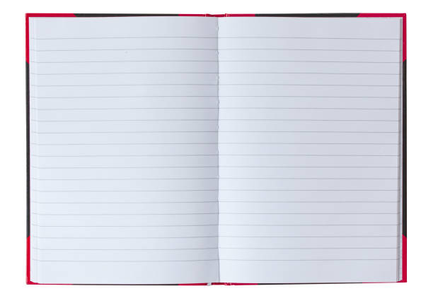 istock Blank open hardcover notebook with lines for writing. Close up image with book isolated on white background. 1215525240